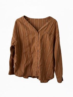 EDWIN something v back button down shirt brown striped women’s large boxy